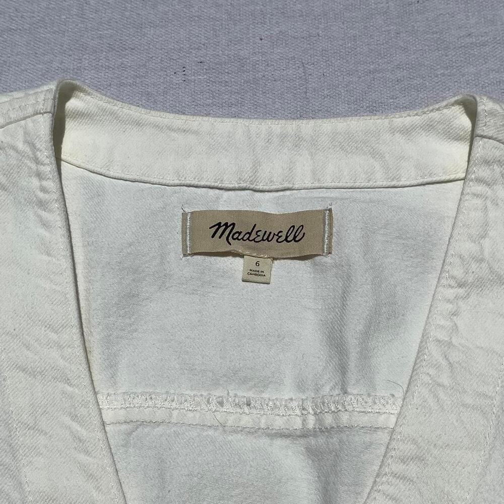 Madewell White Cropped V-Neck Button Front Top - Picture 5 of 7